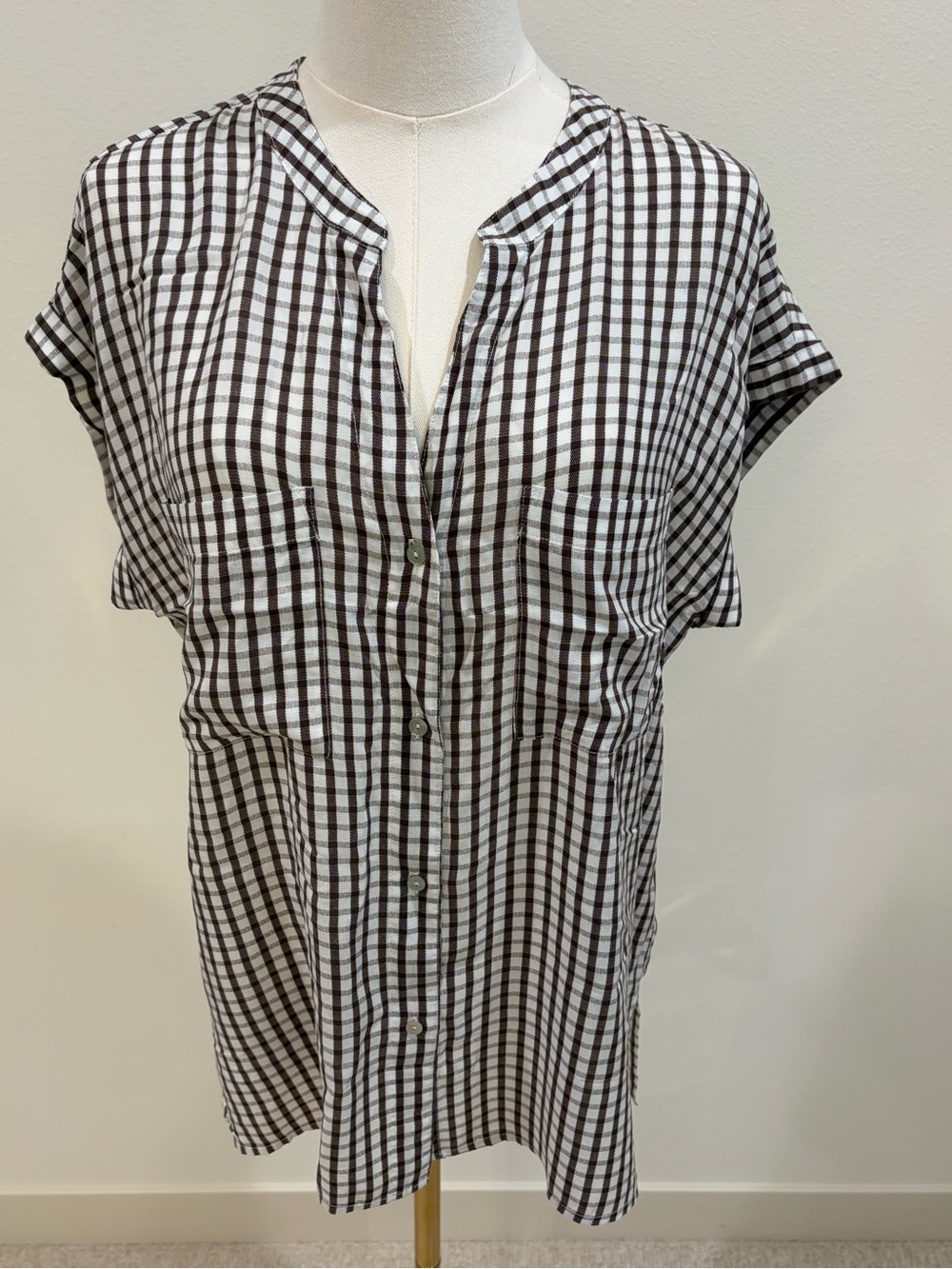 Rails Black and White Gingham Button-Down Top